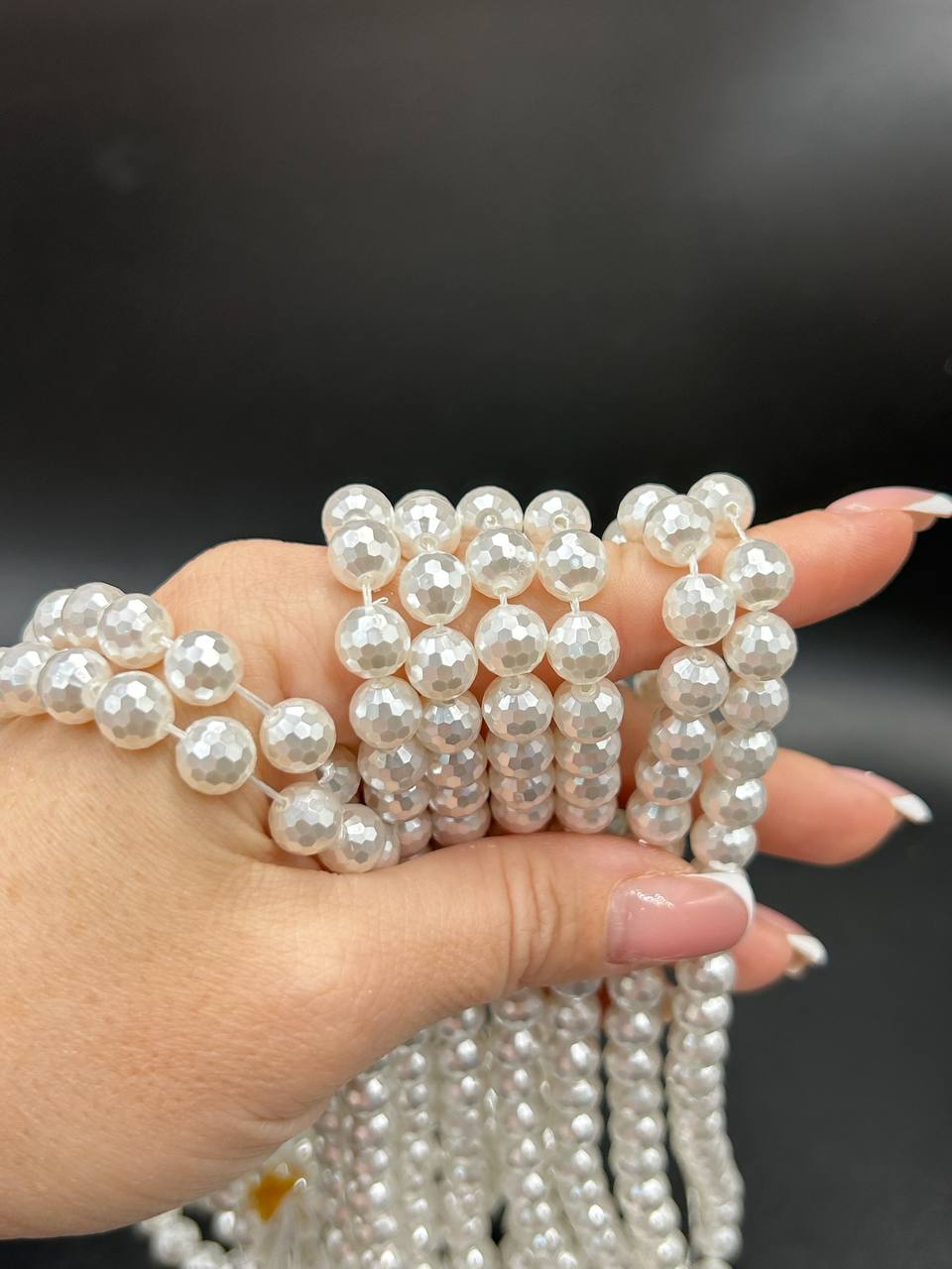 Майорка граненая цвет белый размеры 4мм 6мм 8мм 10мм