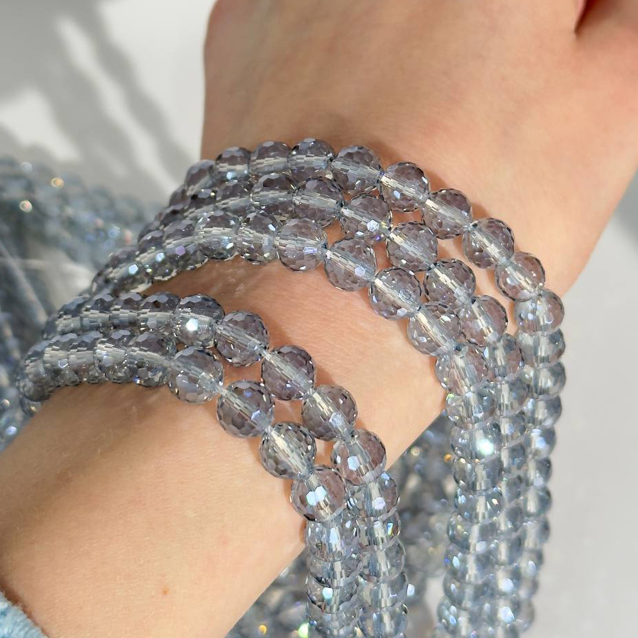 Бусины стеклянные размер 8мм цвет серо-голубой